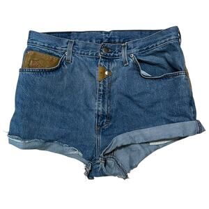 Vtg High Rise Cut Off Denim Shorts Womens 33 Leather Festival Concert Western